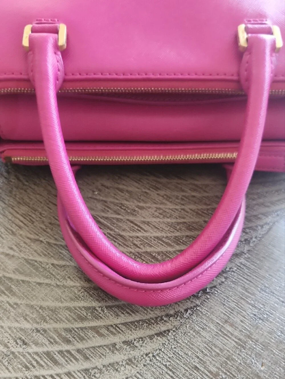 MCM Hot Fuschia Pink Leather Satchel with Gold Hardware